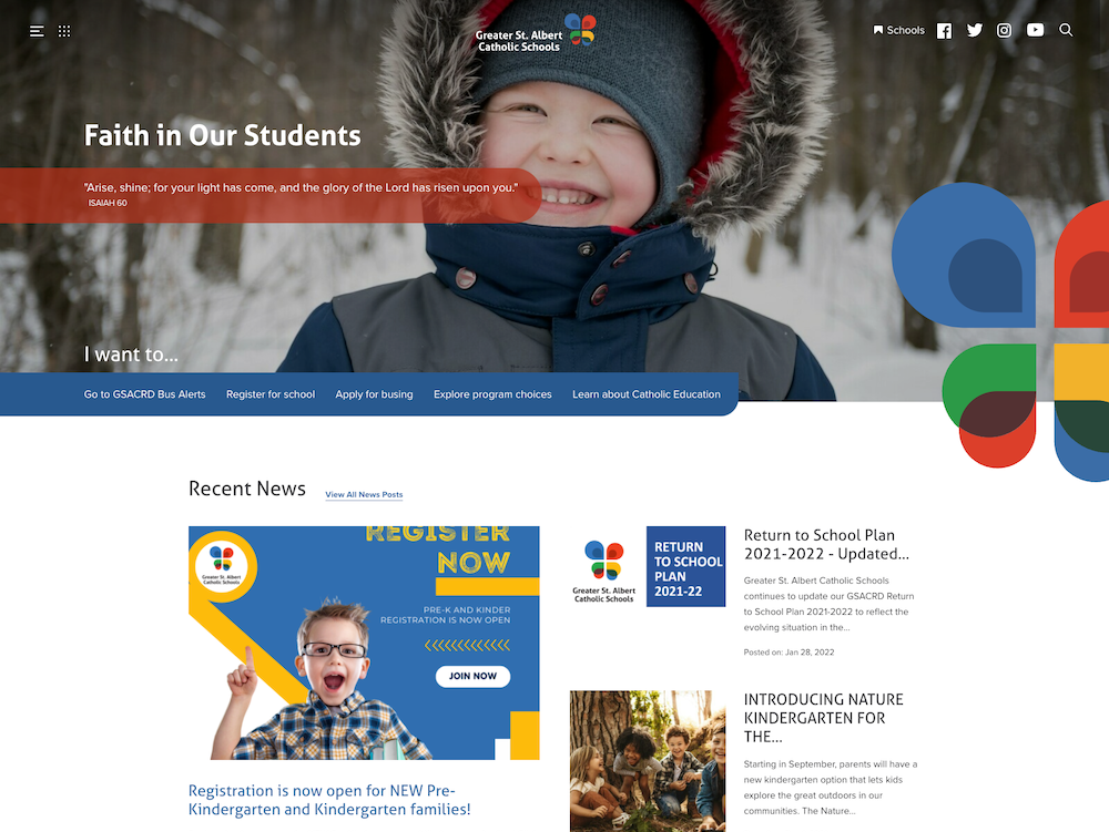 Greater St. Albert Catholic Schools website screenshot